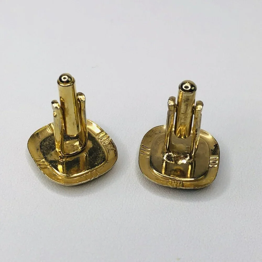 Vtg Cobalt Blue Stone Cufflinks Goldtone Jeweled Wedding Groom Gift Rectangle